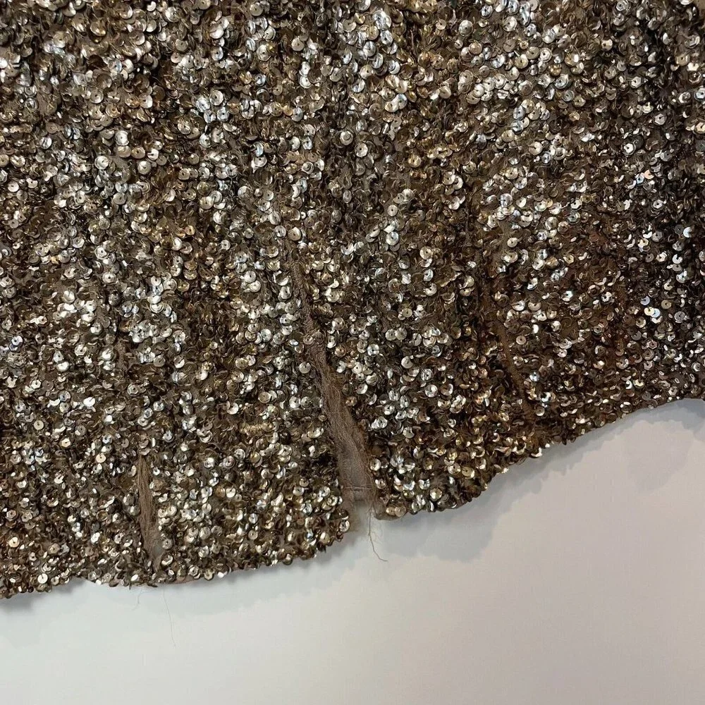 Parker All Over Sequins V-Neck‎ Silk Mini Dress Gold Metallic M Cap Sleeve Y2k